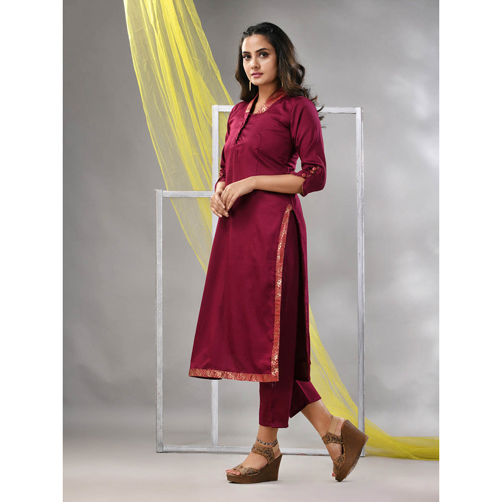 CHARUKRITI Purple Satin Solid Straight Kurta with Pant (Set of 2)