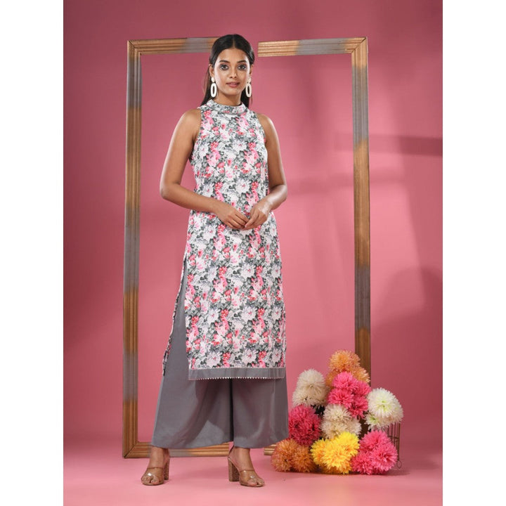 CHARUKRITI White Georgette Floral Printed Kurta