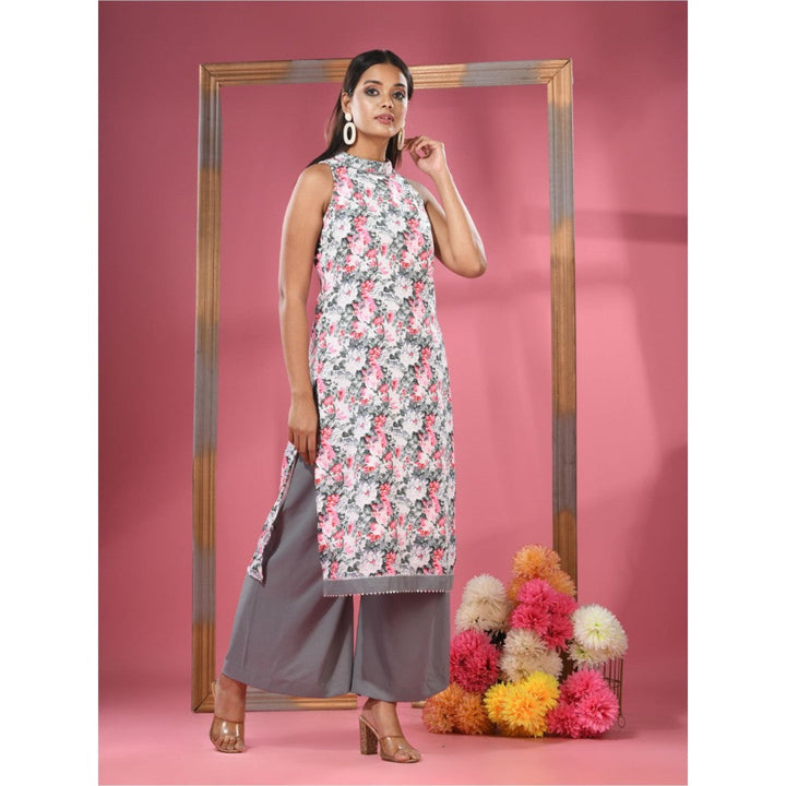 CHARUKRITI White Georgette Floral Printed Kurta