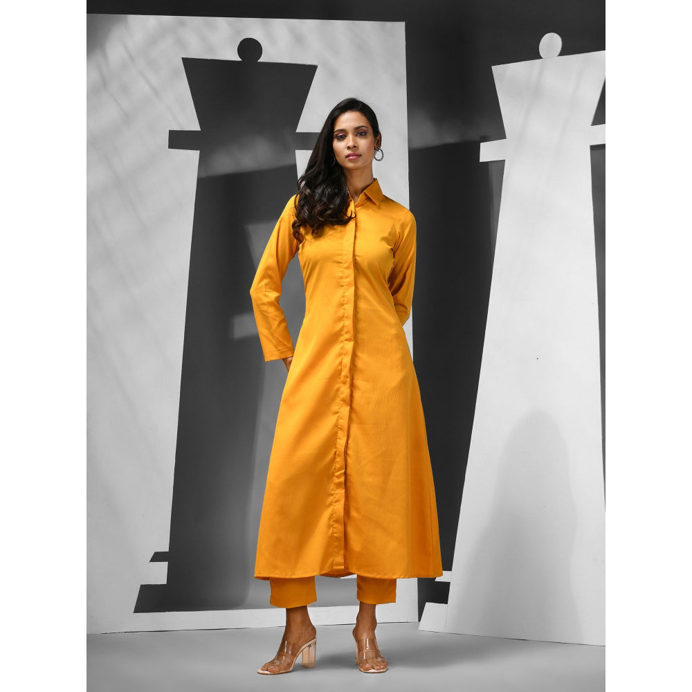 CHARUKRITI Yellow Silk Blend Solid Kurta