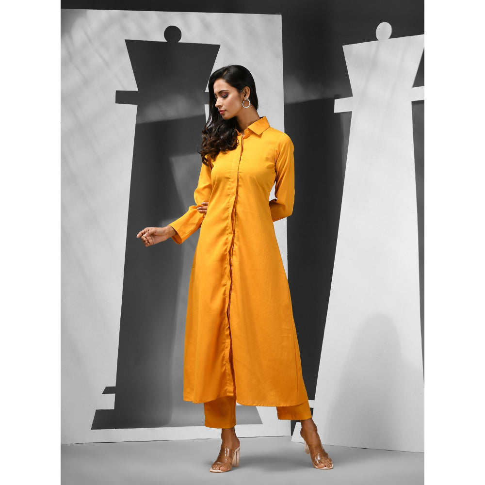 CHARUKRITI Yellow Silk Blend Solid Kurta