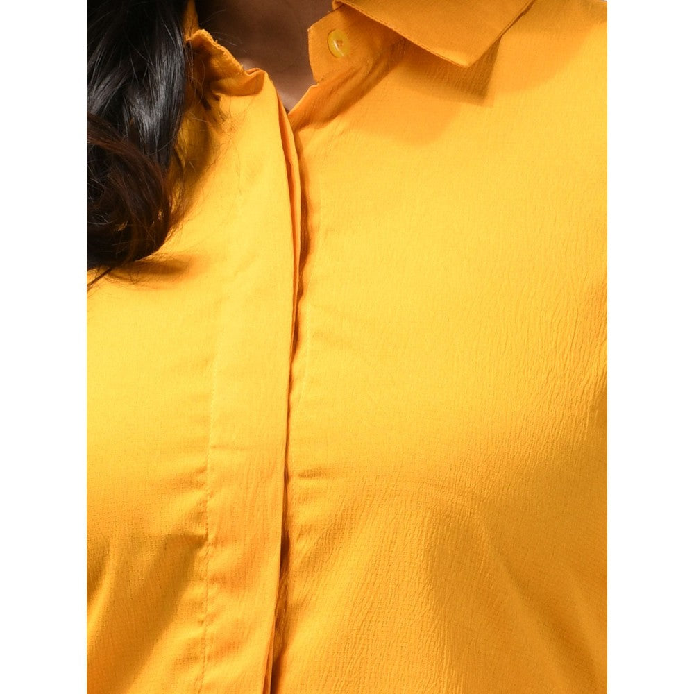 CHARUKRITI Yellow Silk Blend Solid Kurta