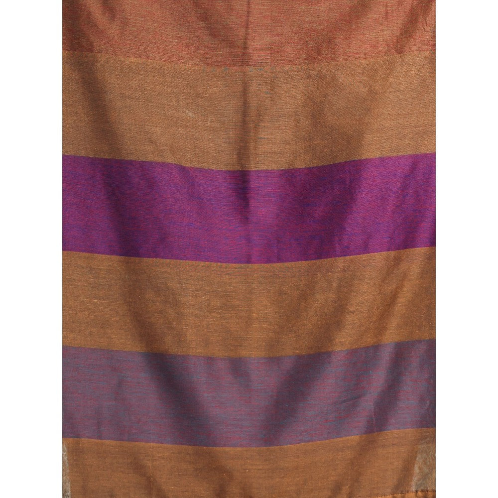 CHARUKRITI Dark Mustard Cotton Saree with Stripes Design with Unstitched Blouse