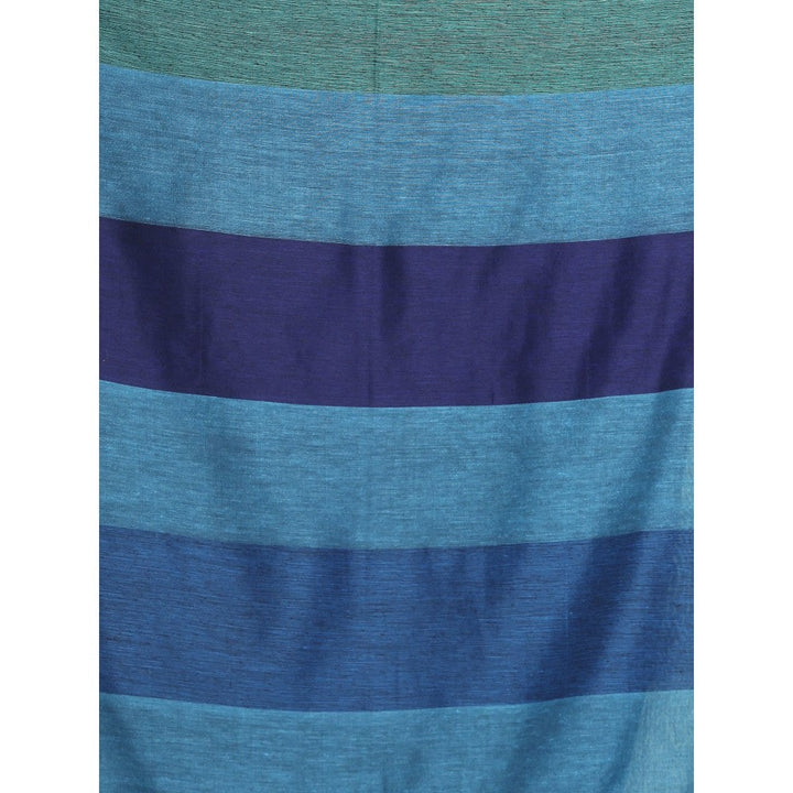 CHARUKRITI Teal Cotton Saree with Stripes Design with Unstitched Blouse