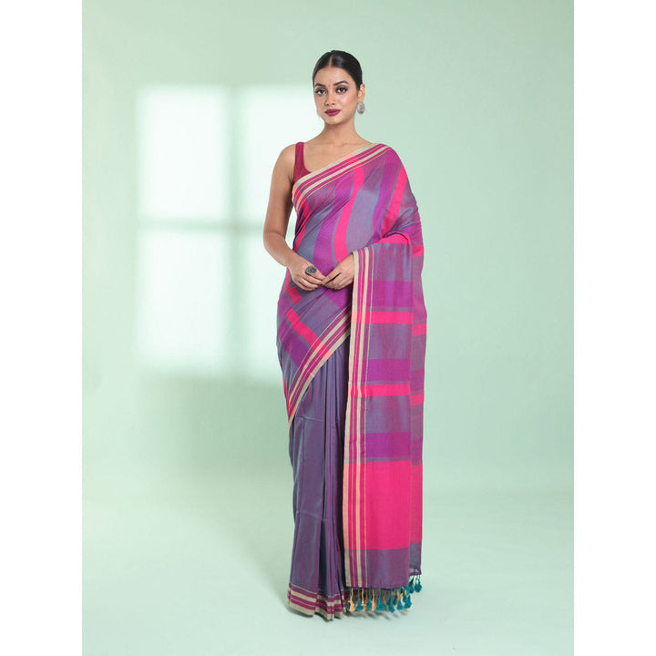 CHARUKRITI Multicolor Cotton Saree with Stripes Design with Unstitched Blouse