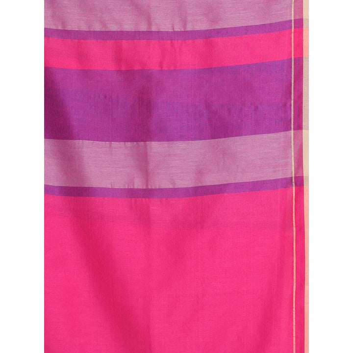 CHARUKRITI Purple Cotton Saree with Stripes Design with Unstitched Blouse