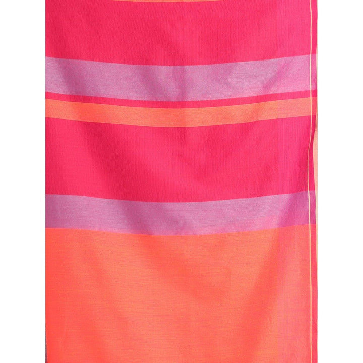 CHARUKRITI Punch Pink Cotton Saree with Stripes Design with Unstitched Blouse