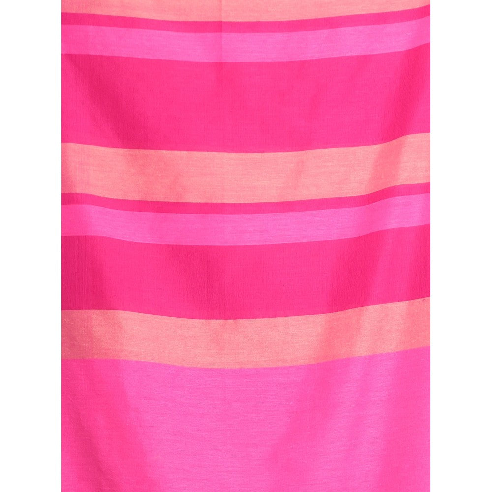 CHARUKRITI Pink Cotton Saree with Stripes Design with Unstitched Blouse