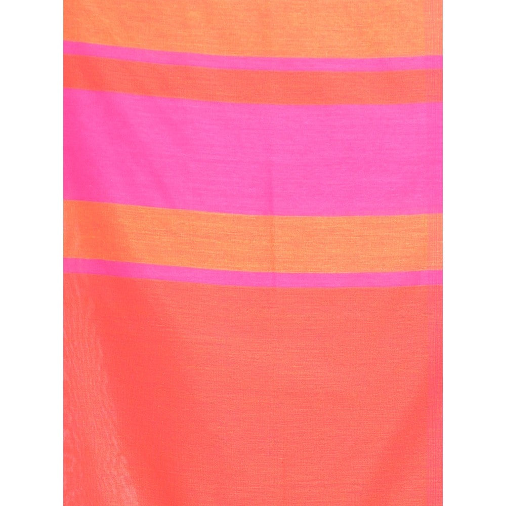 CHARUKRITI Taffy Pink Cotton Saree with Stripes Design with Unstitched Blouse