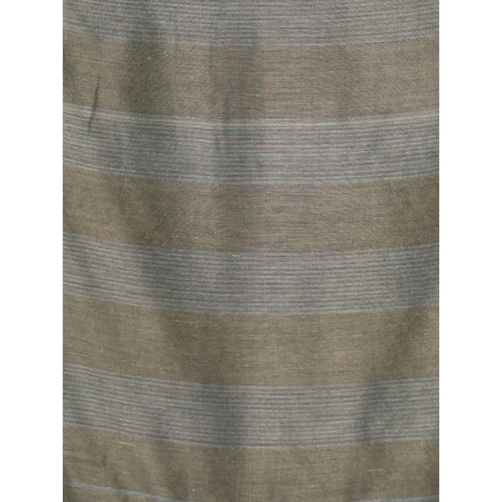 CHARUKRITI Ecru Cotton Saree with Stripes Pattern with Unstitched Blouse