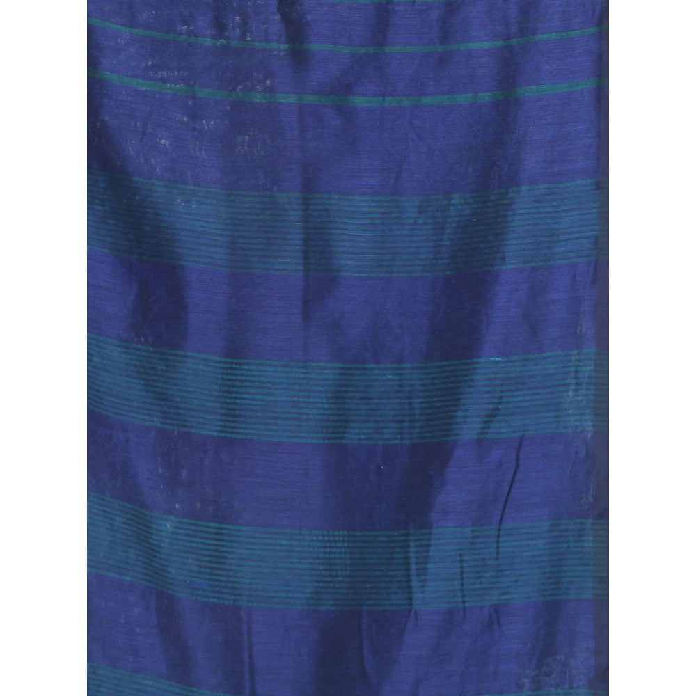 CHARUKRITI Blue Cotton Saree with Stripes Pattern with Unstitched Blouse