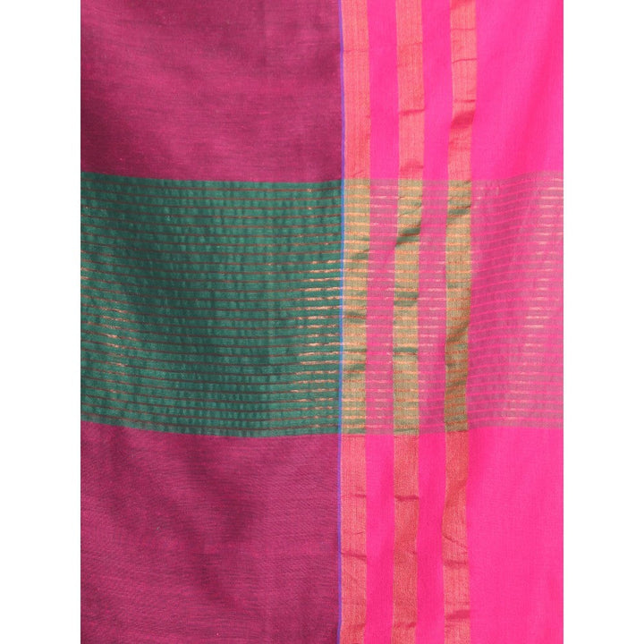 CHARUKRITI Green Cotton Saree with Zari Border with Unstitched Blouse