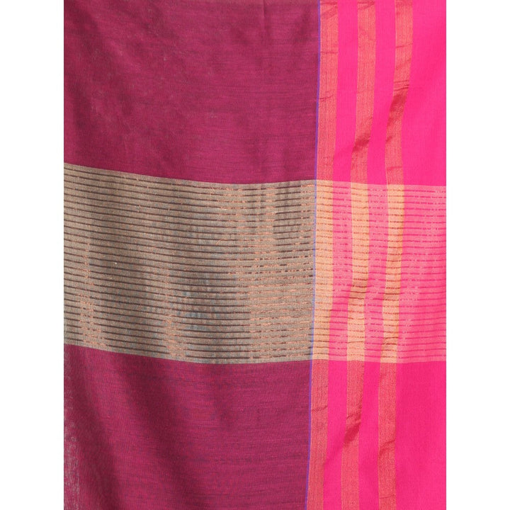 CHARUKRITI Ecru Cotton Saree with Zari Border with Unstitched Blouse