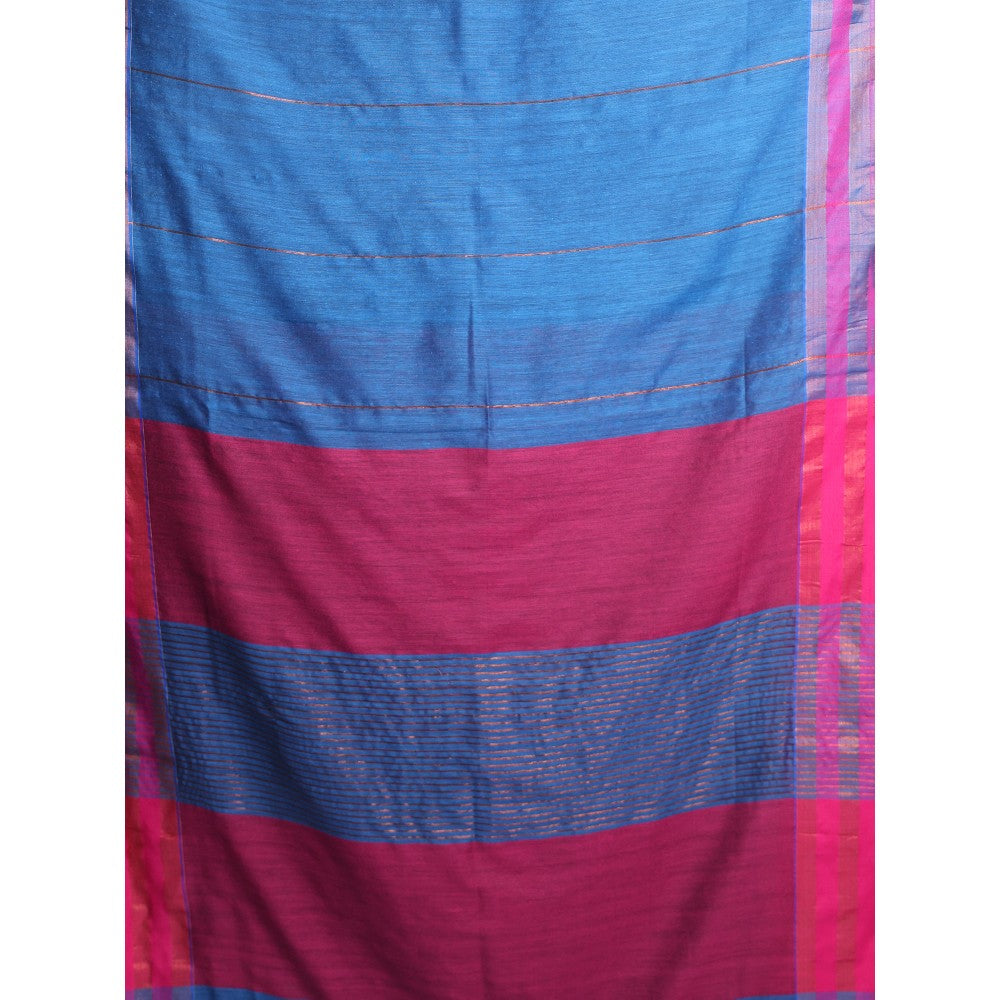 CHARUKRITI Sapphire Blue Cotton Saree with Zari Border with Unstitched Blouse