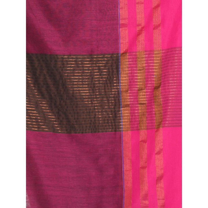 CHARUKRITI Brown Cotton Saree with Zari Border with Unstitched Blouse