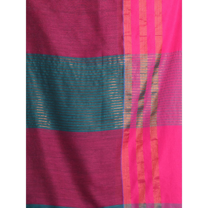 CHARUKRITI Teal Cotton Saree with Zari Border with Unstitched Blouse