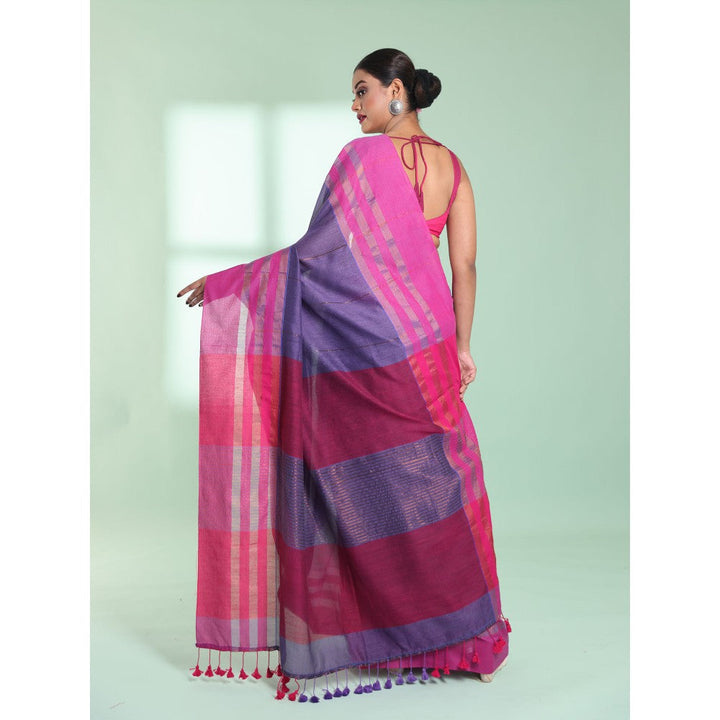 CHARUKRITI Violet Cotton Saree with Zari Border with Unstitched Blouse