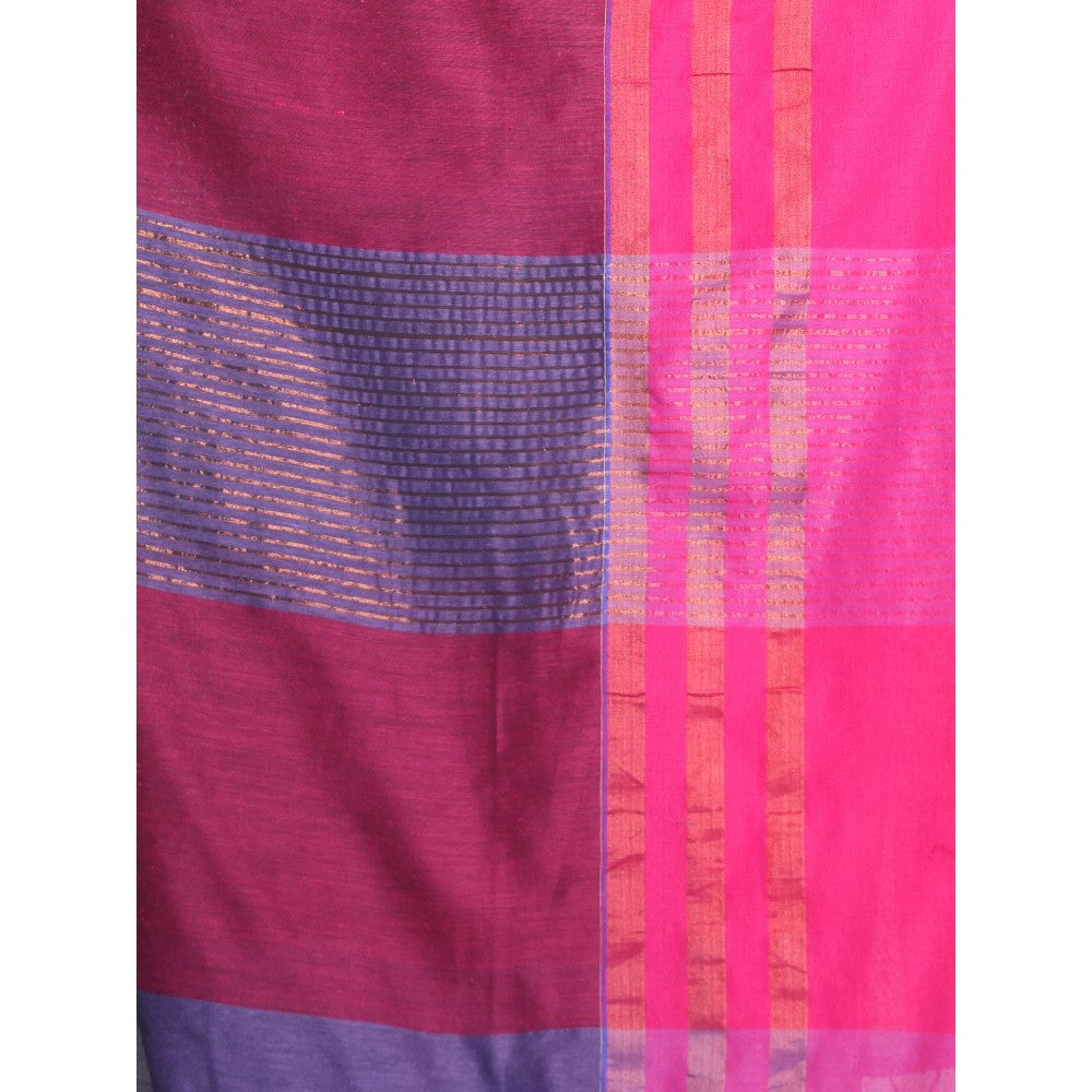 CHARUKRITI Violet Cotton Saree with Zari Border with Unstitched Blouse