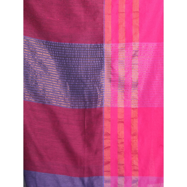 CHARUKRITI Violet Cotton Saree with Zari Border with Unstitched Blouse