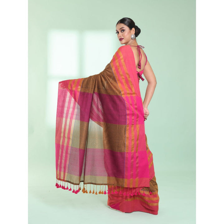 CHARUKRITI Mustard Cotton Saree with Zari Border with Unstitched Blouse