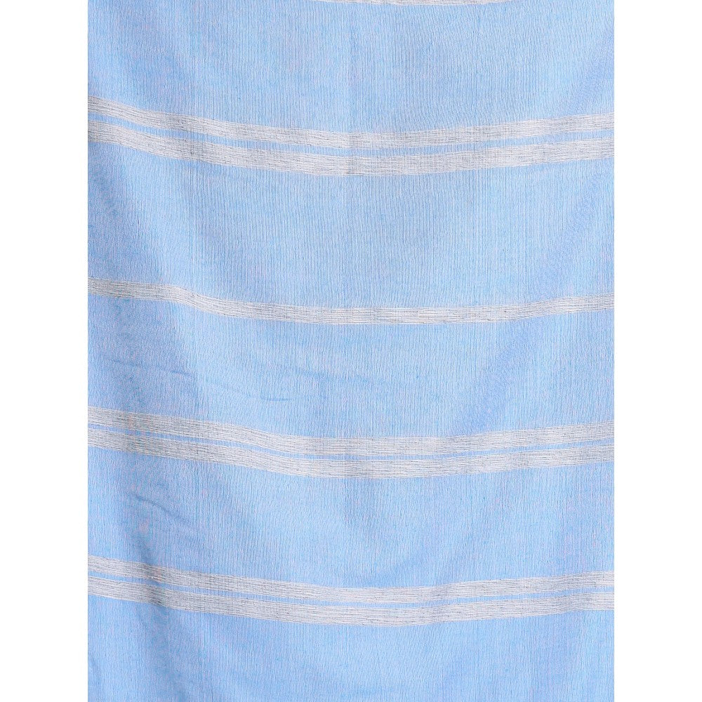 CHARUKRITI Blue Patli Pallu Cotton Saree with Stripes Design with Unstitched Blouse