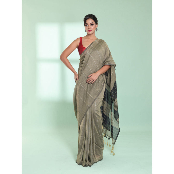 CHARUKRITI Ecru Cotton Saree with Sequin Work with Unstitched Blouse