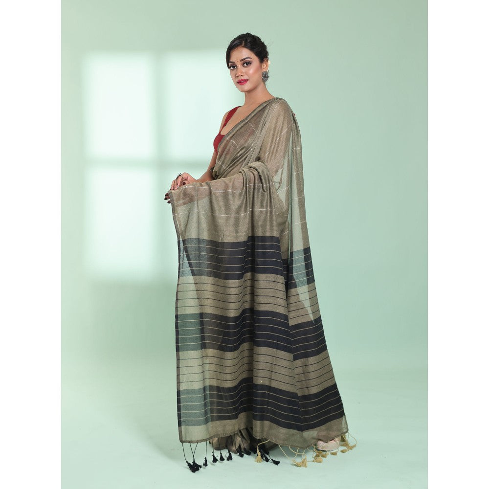 CHARUKRITI Ecru Cotton Saree with Sequin Work with Unstitched Blouse