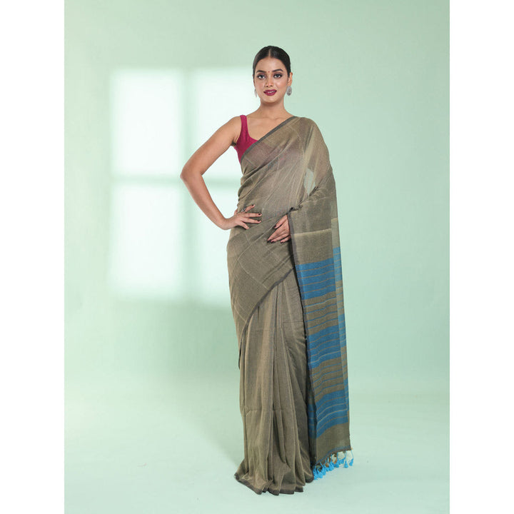 CHARUKRITI Grey Cotton Saree with Sequin Work with Unstitched Blouse