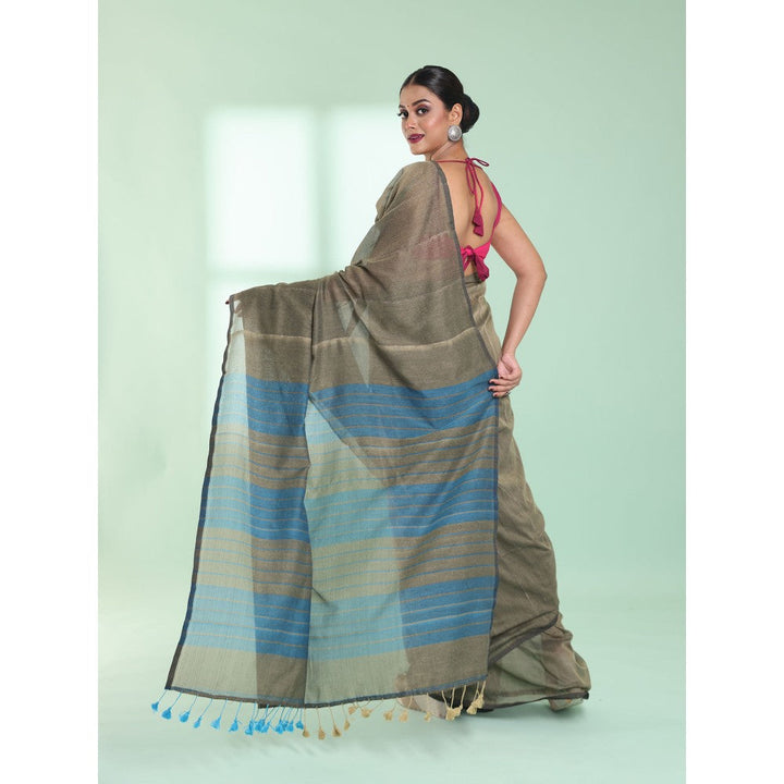 CHARUKRITI Grey Cotton Saree with Sequin Work with Unstitched Blouse