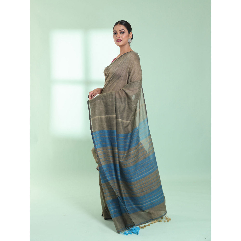 CHARUKRITI Grey Cotton Saree with Sequin Work with Unstitched Blouse