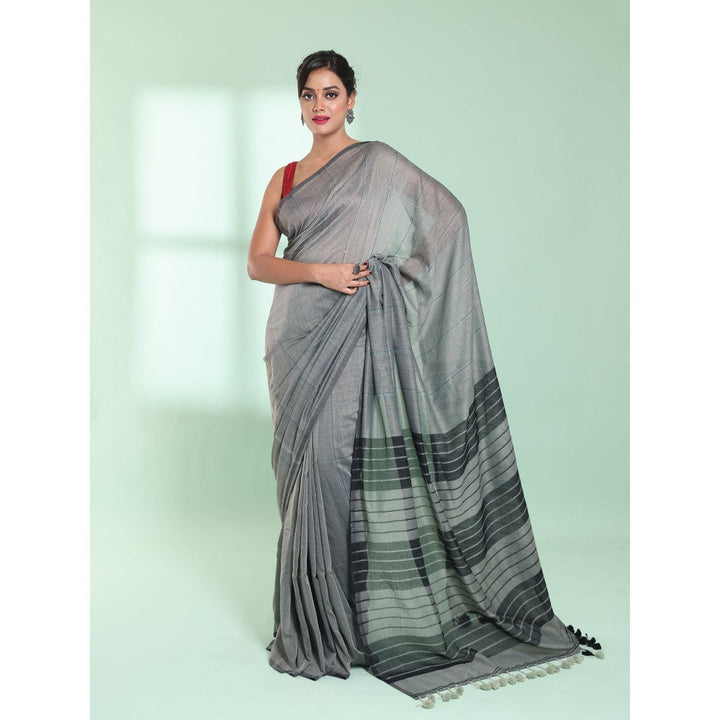 CHARUKRITI Steel Grey Cotton Saree with Sequin Work with Unstitched Blouse