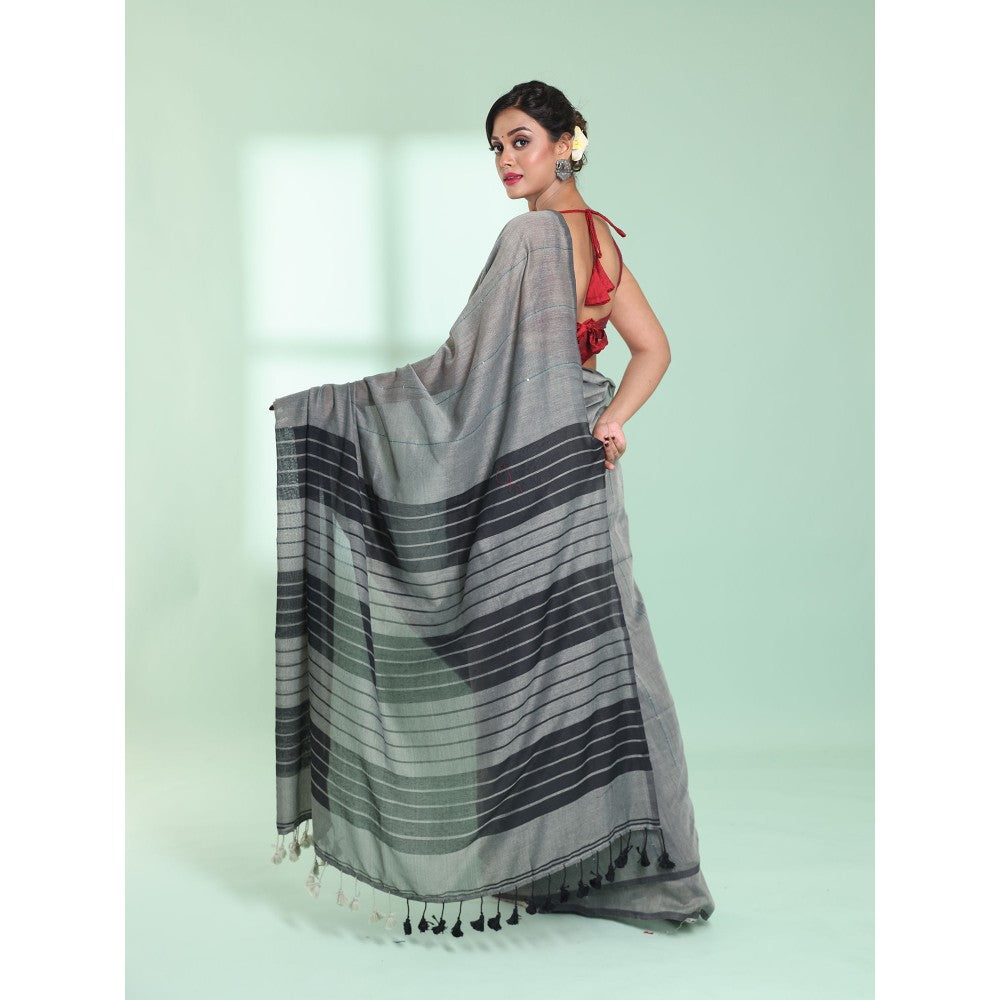 CHARUKRITI Steel Grey Cotton Saree with Sequin Work with Unstitched Blouse