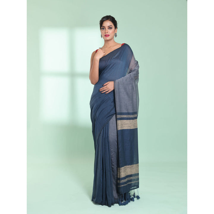 CHARUKRITI Grey Patli Pallu Cotton Saree with Texture Design with Unstitched Blouse