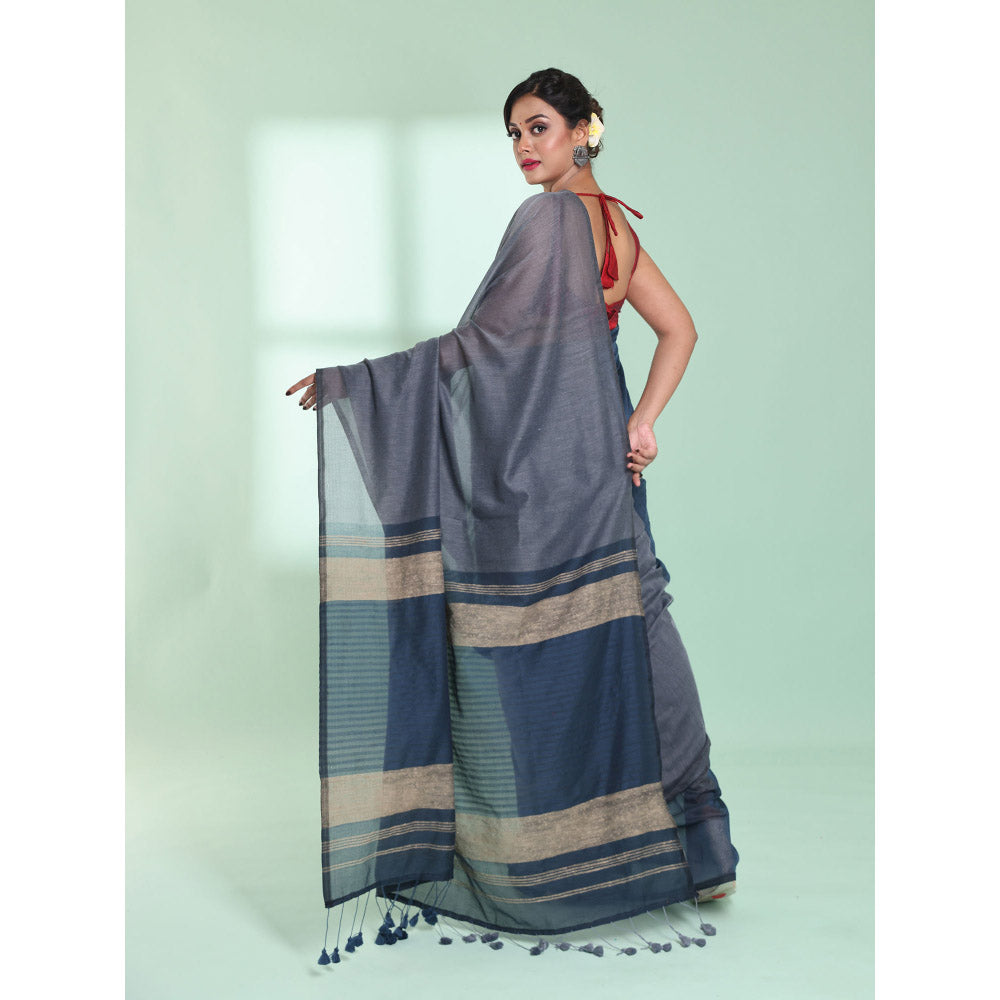 CHARUKRITI Grey Patli Pallu Cotton Saree with Texture Design with Unstitched Blouse