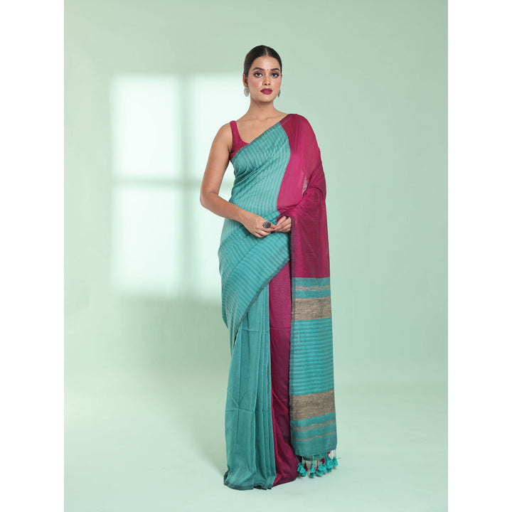 CHARUKRITI Sky Blue Patli Pallu Cotton Texture Design Saree with Unstitched Blouse