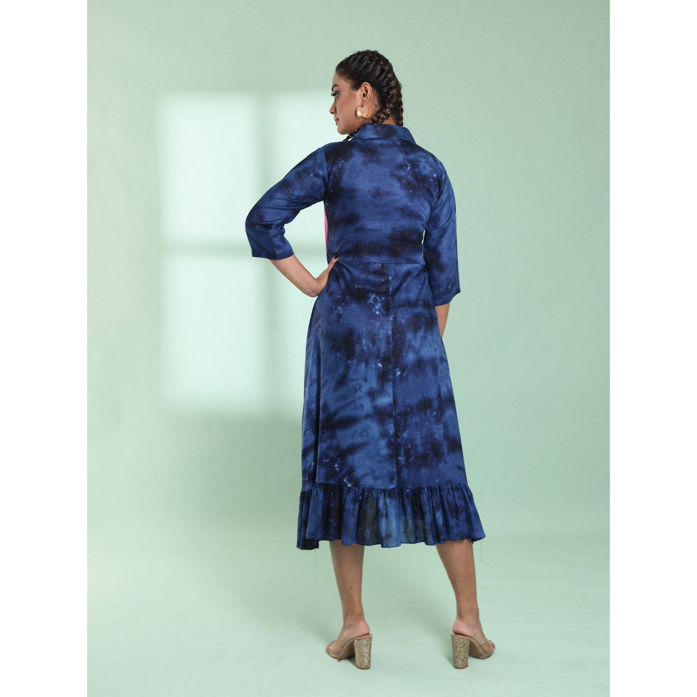 CHARUKRITI Navy Blue Rayon Printed Stitched Ethnic Dress