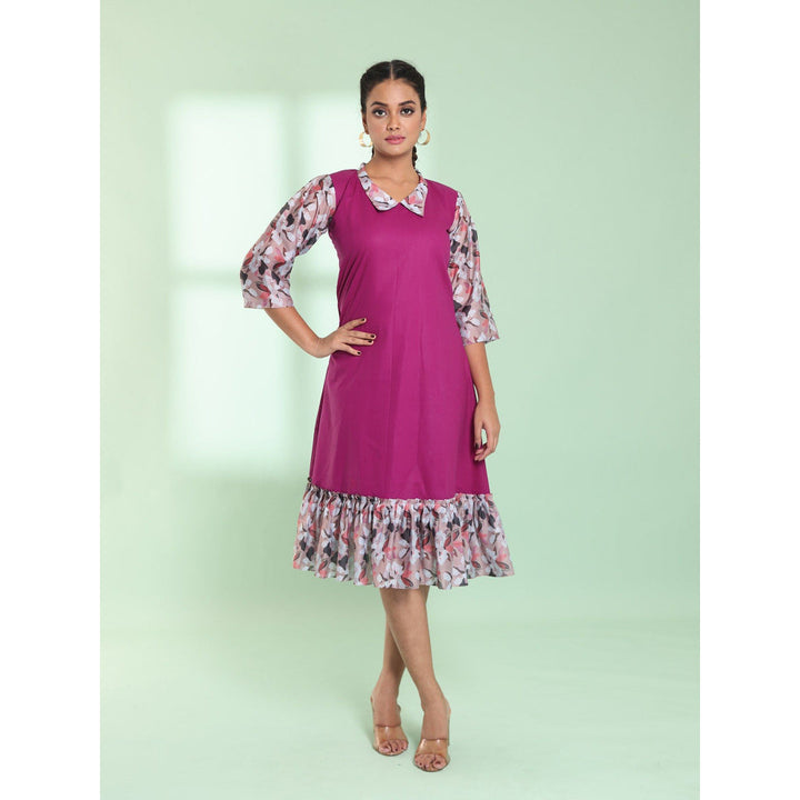 CHARUKRITI Purple Cotton Solid A-Line Stitched Ethnic Dress