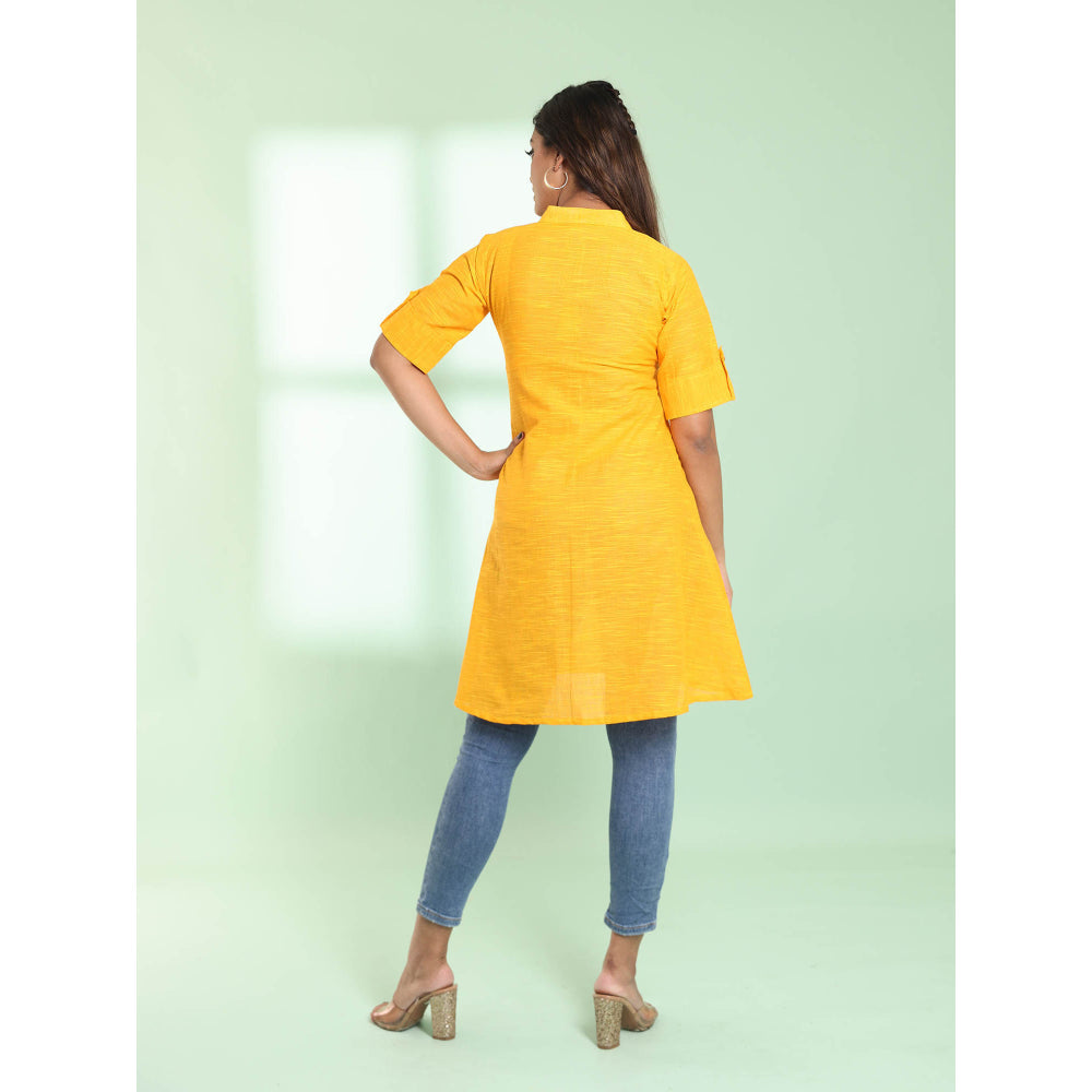 CHARUKRITI Yellow Solid Cotton A-Line Short Stitched Kurta