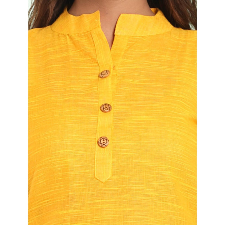 CHARUKRITI Yellow Solid Cotton A-Line Short Stitched Kurta