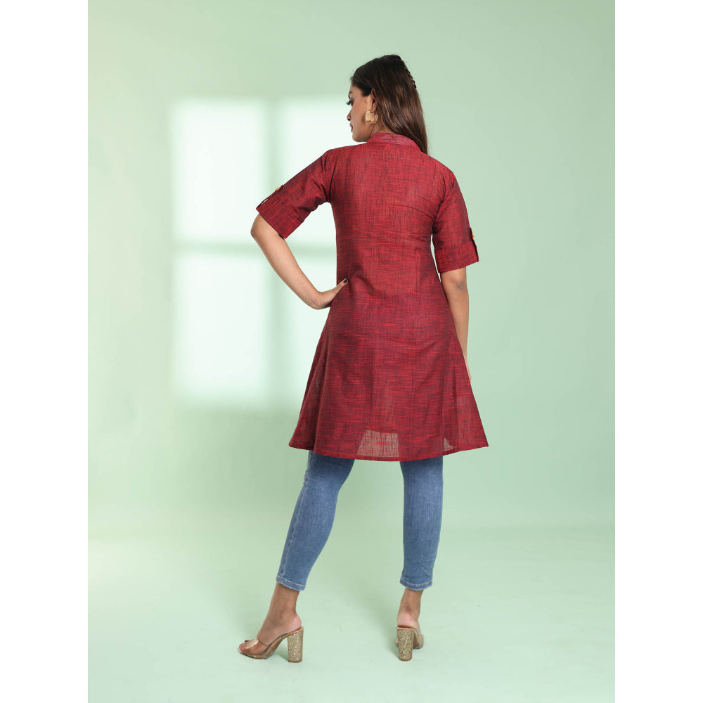 CHARUKRITI Maroon Solid Cotton A-Line Short Stitched Kurta