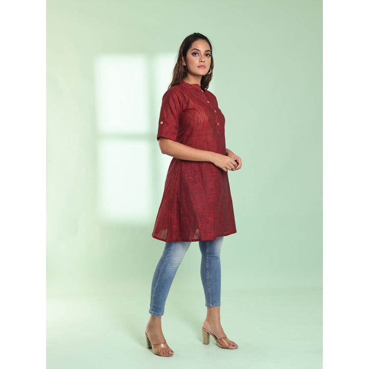 CHARUKRITI Maroon Solid Cotton A-Line Short Stitched Kurta