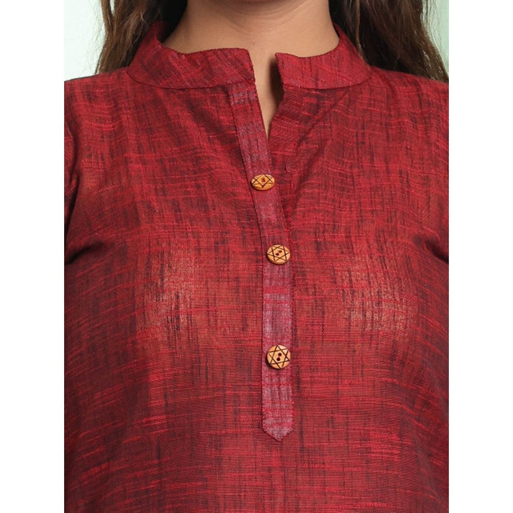 CHARUKRITI Maroon Solid Cotton A-Line Short Stitched Kurta