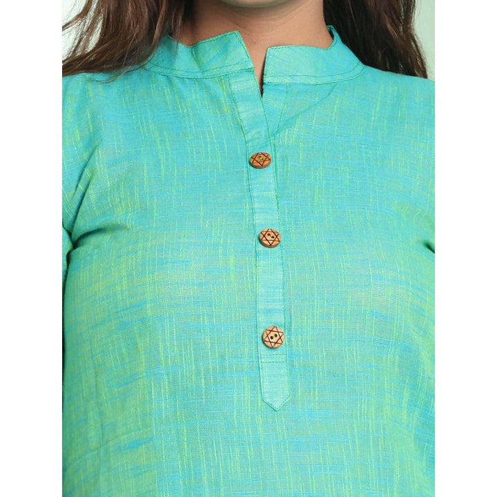 CHARUKRITI Sacramento Green Solid Cotton A-Line Short Stitched Kurta