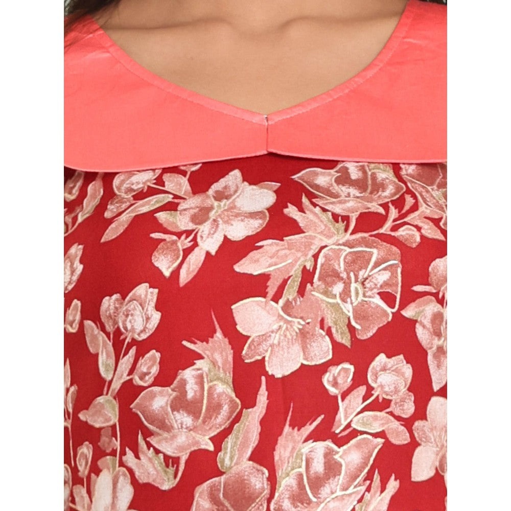 CHARUKRITI Red Rayon Floral Printed A-Line Stitched Kurta