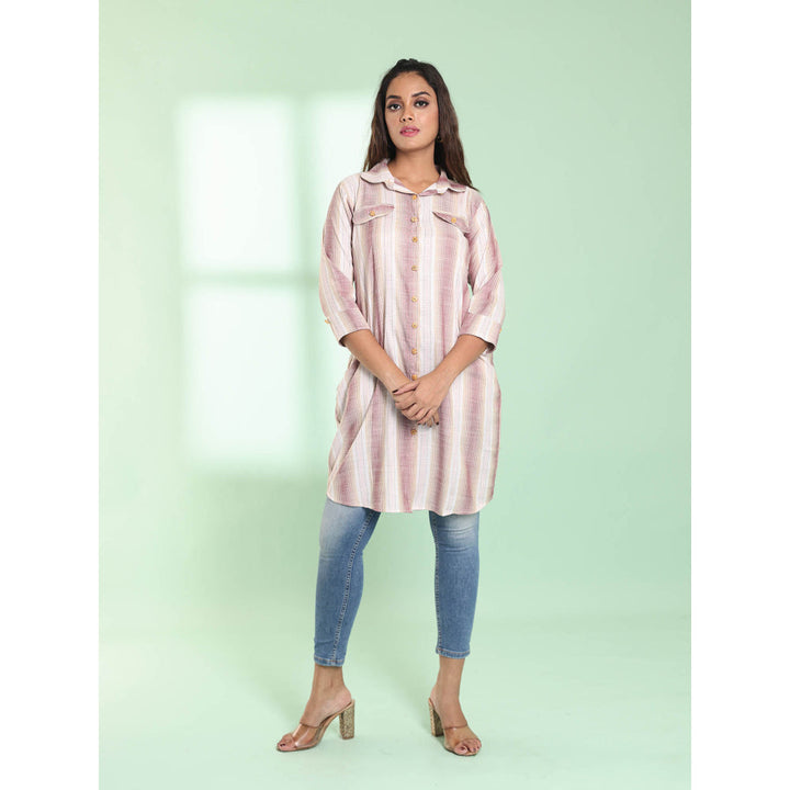 CHARUKRITI Multicolor Stripe Cotton Stitched Shirt Kurta