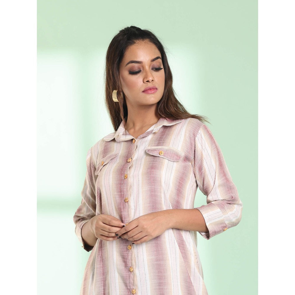 CHARUKRITI Multicolor Stripe Cotton Stitched Shirt Kurta