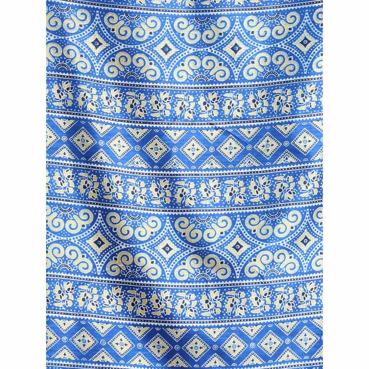 CHARUKRITI Blue Silk Soft Printed Saree with Unstitched Blouse