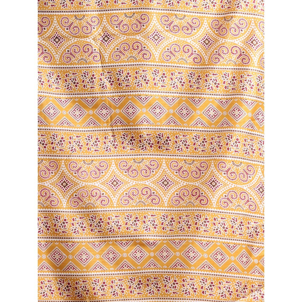 CHARUKRITI Mustard Silk Soft Printed Saree with Unstitched Blouse