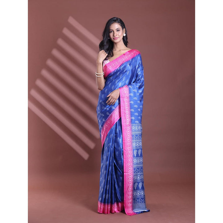 CHARUKRITI Blue Silk Soft Paisley Print Saree with Unstitched Blouse