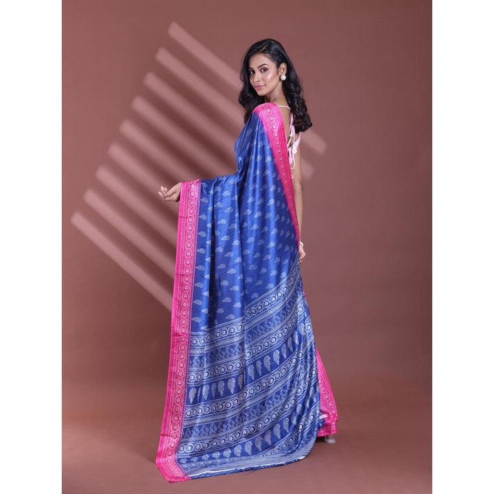 CHARUKRITI Blue Silk Soft Paisley Print Saree with Unstitched Blouse